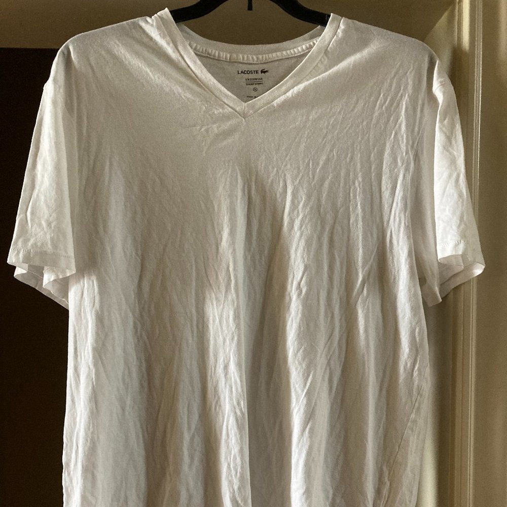 New Lacoste White V-neck T-shirt XL